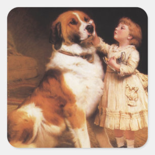 Trust by Charles Burton Barber, Saint Bernard Dog Square Sticker
