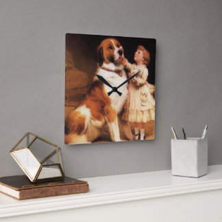 Trust by Charles Burton Barber, Saint Bernard Dog Square Wall Clock