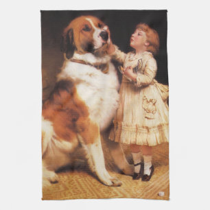 Trust by Charles Burton Barber, Saint Bernard Dog Tea Towel