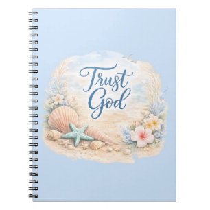 "Trust God" Coastal Beach Watercolor Christian Notebook