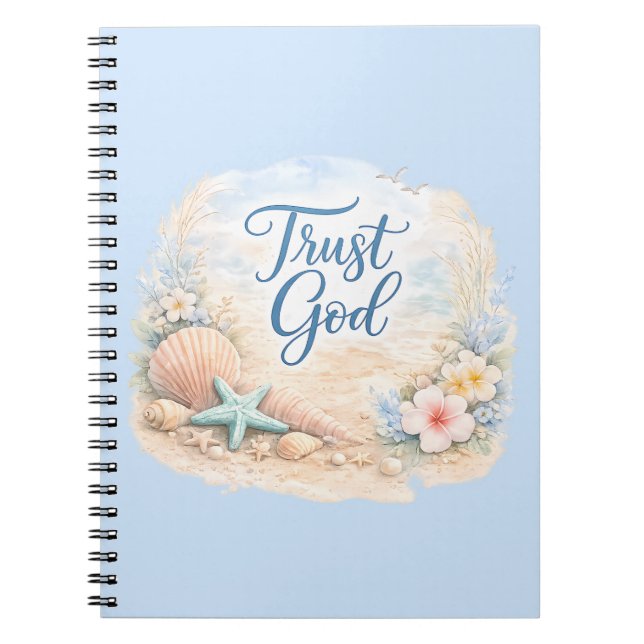 "Trust God" Coastal Beach Watercolor Christian Notebook (Front)