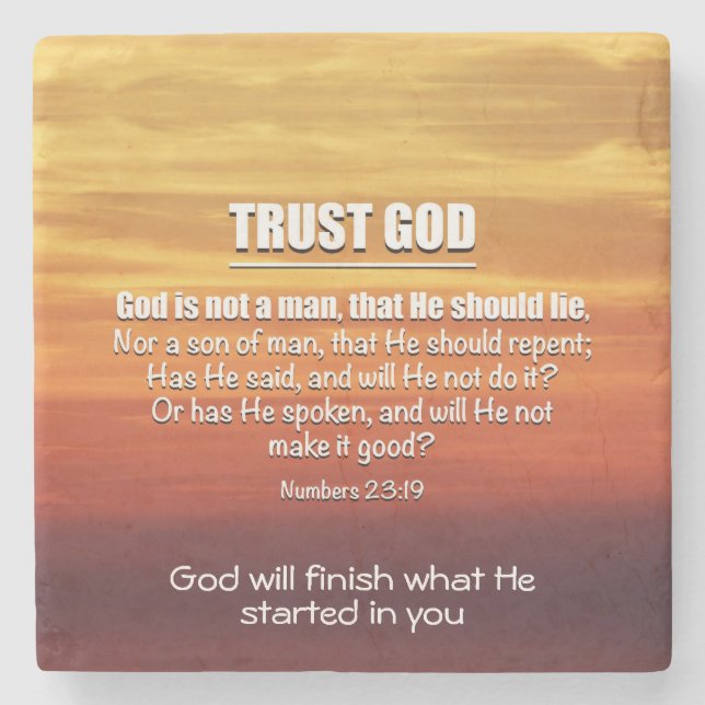 TRUST GOD Numbers 23:19 Christian Inspirational Stone Coaster (Front)