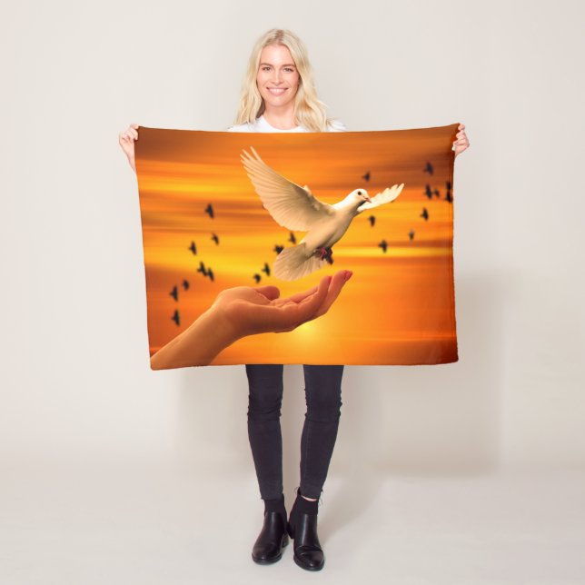 Trust God with Dove in Hand Fleece Blanket (In Situ)