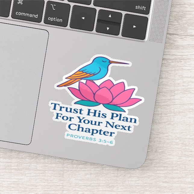Trust His Plan Hummingbird & Lotus Sticker (Detail)