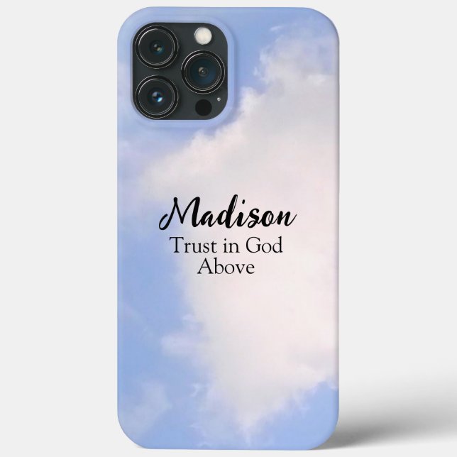 Trust in God Blue Sky Custom Name Inspirational Case-Mate iPhone Case (Back)