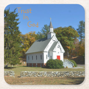 Trust In God Church Square Paper Coaster