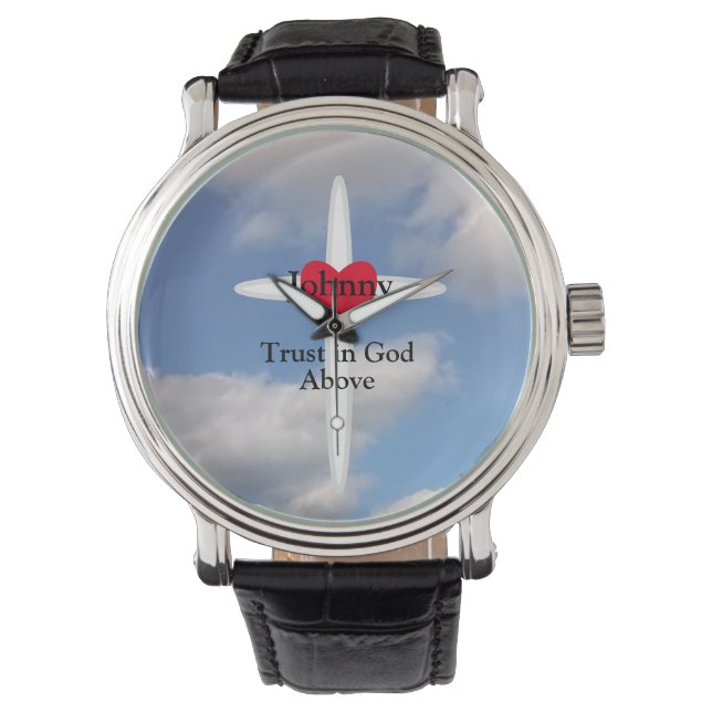 Trust in God Cross in Sky With Name Watch (Front)