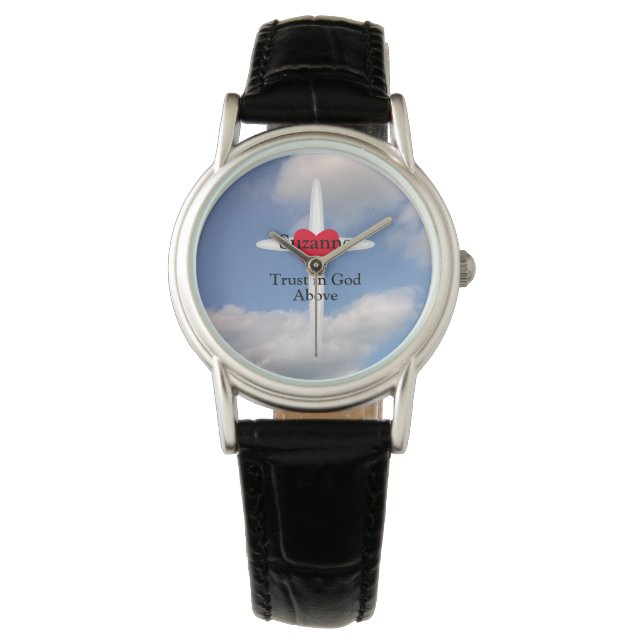 Trust in God Cross in Sky With  Personalised Name  Watch (Front)
