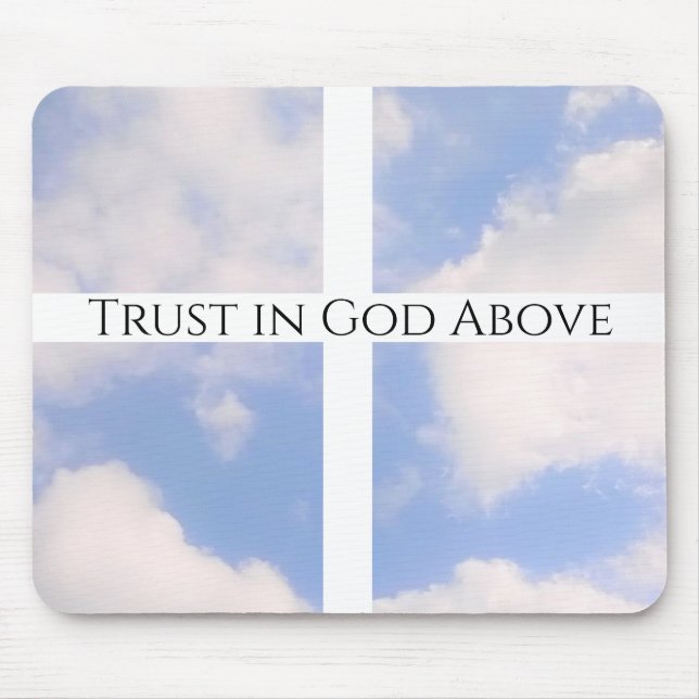 Trust in God Cross White and Blue Easter Mouse Mat (Front)