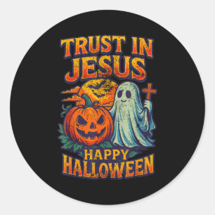 Trust In Jesus Cute Christian Vintage Halloween 90 Classic Round Sticker