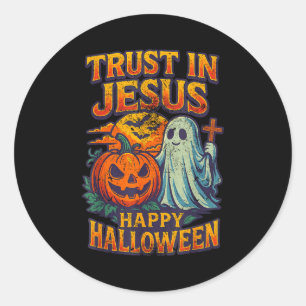 Trust In Jesus Cute Christian Vintage Halloween 90 Classic Round Sticker