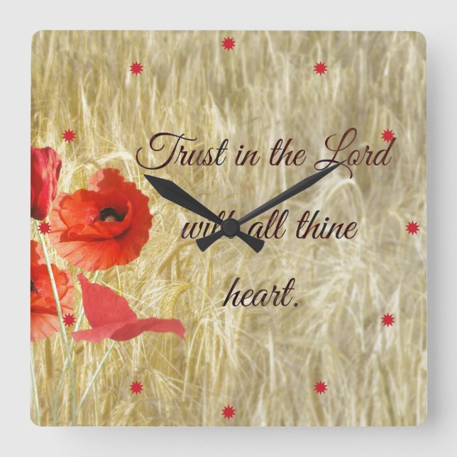 Trust in the Lord Bible Verse Square Wall Clock (Front)