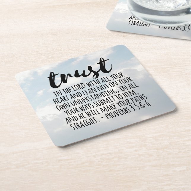 Trust in the Lord Proverbs 3:5-6 Square Paper Coaster (Angled)