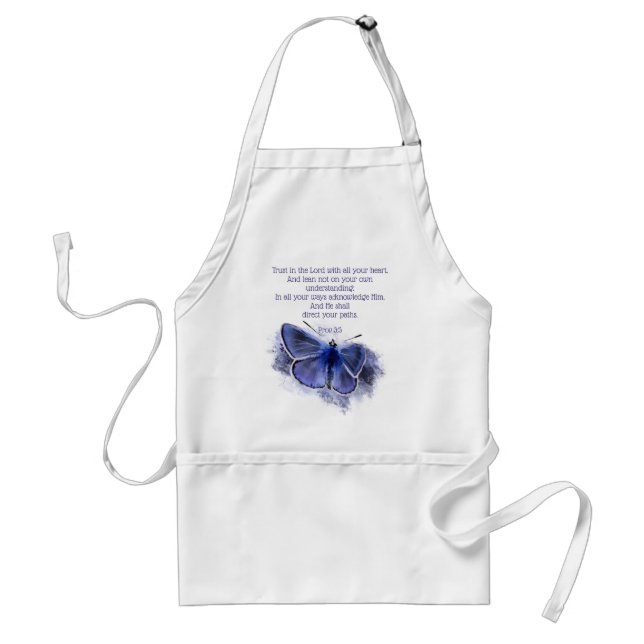 Trust in the Lord Scripture Blue Butterfly Standard Apron (Front)