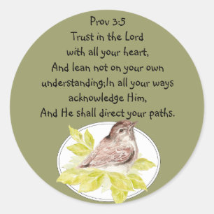 Trust in the Lord Scripture with Watercolor Bird Classic Round Sticker