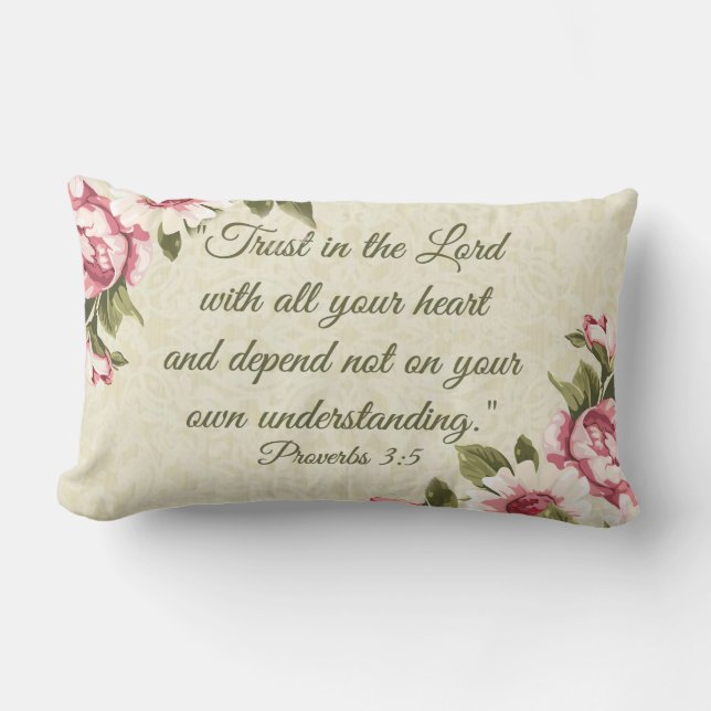 Trust in the Lord with all your Heart Pink Roses Lumbar Cushion (Front)