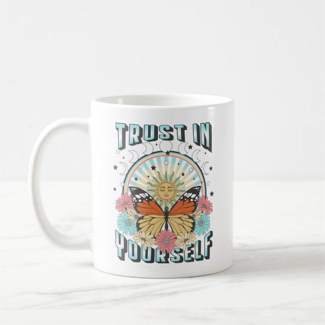 Trust in Yourself | Celestial Sun and Butterfly Coffee Mug (Left)