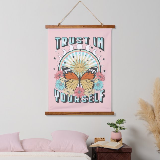 Trust in Yourself | Celestial Sun and Butterfly Hanging Tapestry (Bedroom)