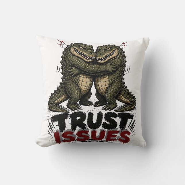 Trust Issues Grumpy Crocodile Illustration Cushion (Front)