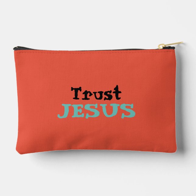 Trust Jesus Christian Quote Orange Accessory Pouch (Back)