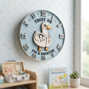 Trust Me I'm a Ducktor Funny Doctor Duck Large Clock