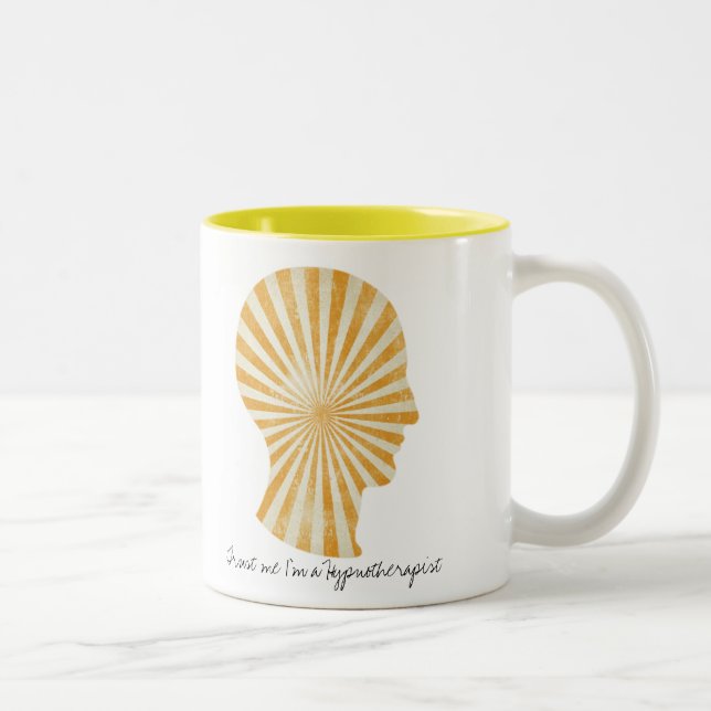 trust me I'm a hypnotherapist yellow swirl Two-Tone Coffee Mug (Right)