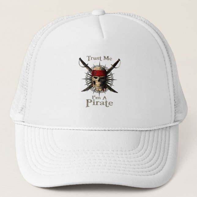 Trust Me I'm A Pirate Skull and Swords Funny Trucker Hat (Front)