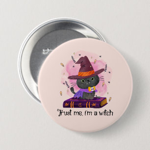 Trust Me I'm A Witch – Witch Cat on Magic Book 7.5 Cm Round Badge