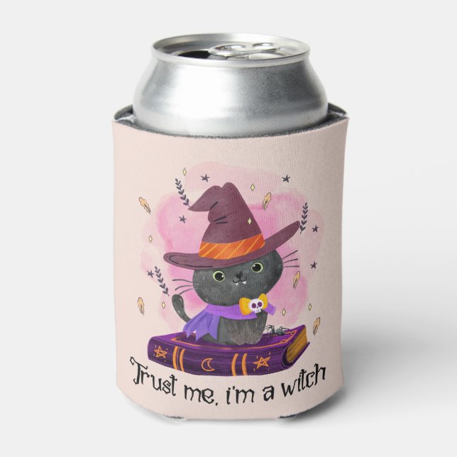 Trust Me I'm A Witch – Witch Cat on Magic Book Can Cooler (Can Front)