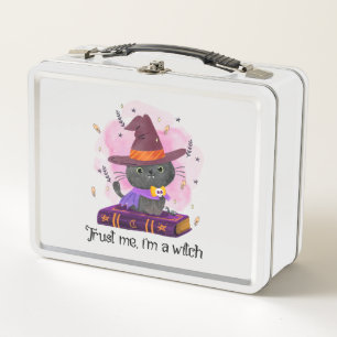 Trust Me I'm A Witch – Witch Cat on Magic Book Metal Lunch Box