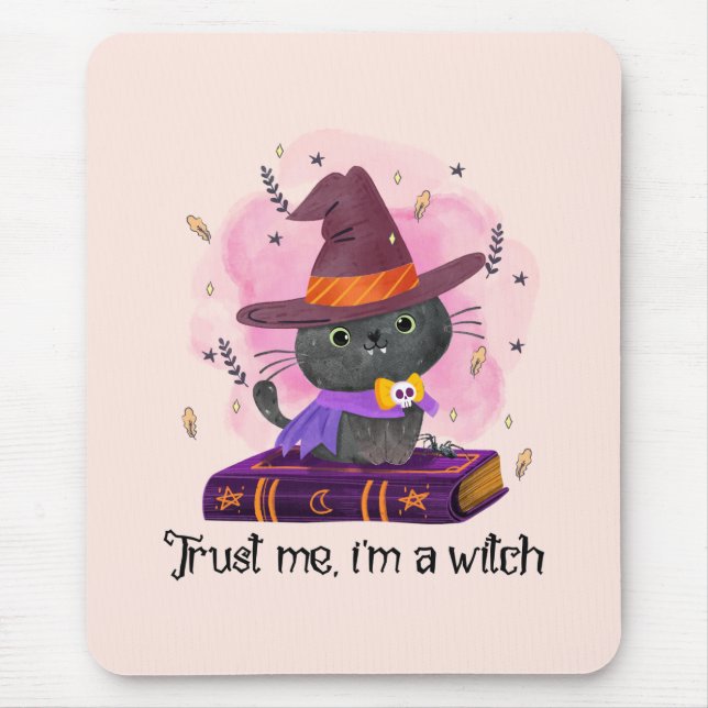 Trust Me I'm A Witch – Witch Cat on Magic Book Mouse Mat (Front)