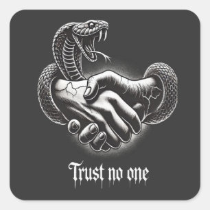 Trust No One — Snake Handshake Vintage Tattoo Desi Square Sticker