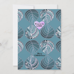 Trust The Lord Fish Leaves Periwinkle Christmas  Holiday Card