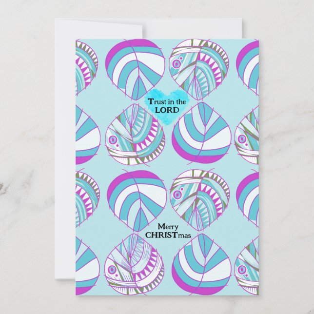 Trust The Lord Fish Leaves Purple Sky Christmas  Holiday Card (Front)