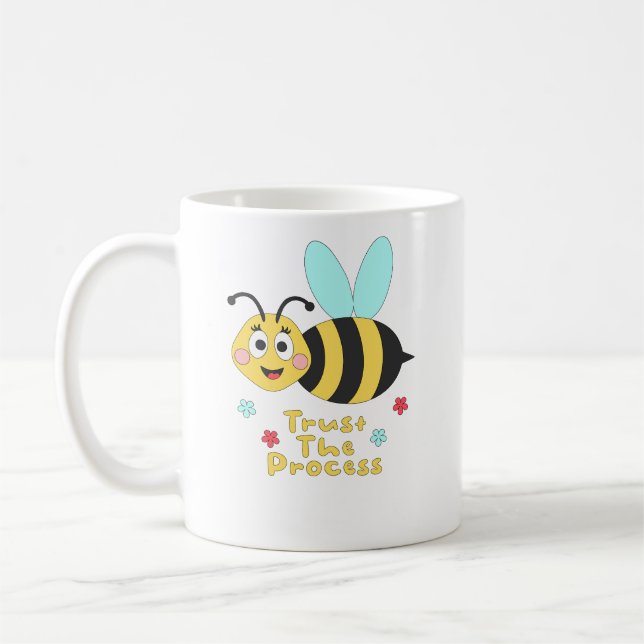 Trust the process Kawaii funny bee fly and smile  Coffee Mug (Left)