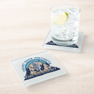 Trust Your Instincts Arctic Wolf Adventure Art Glass Coaster