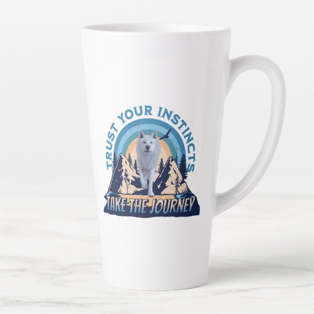 Trust Your Instincts Arctic Wolf Adventure Art Latte Mug (Right)