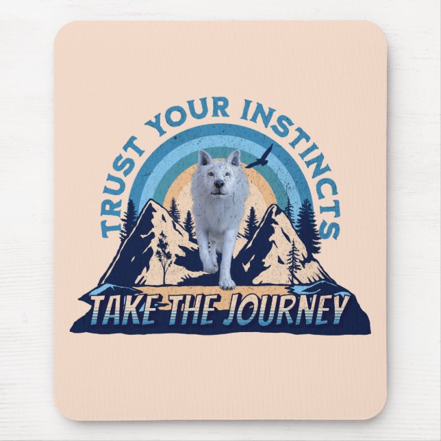 Trust Your Instincts Arctic Wolf Adventure Art Mouse Mat (Front)