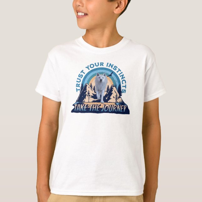 Trust Your Instincts Arctic Wolf Adventure Art T-Shirt (Front)