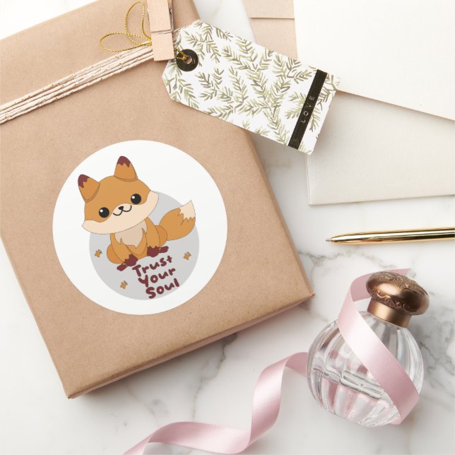 Trust your soul Kawaii cute funny baby fox brown Classic Round Sticker (Gifting)