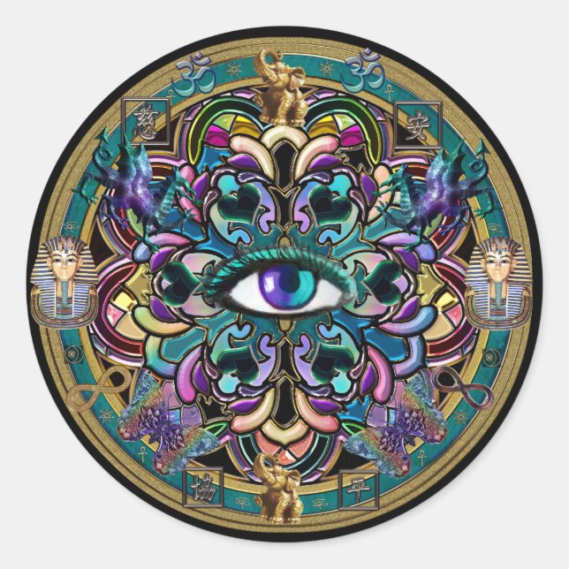 Trust Yourself ~ The Eyes of the World Mandala Classic Round Sticker (Front)