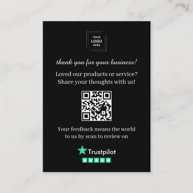 Trustpilot QR Review Customer Feedback Insert Card (Front)