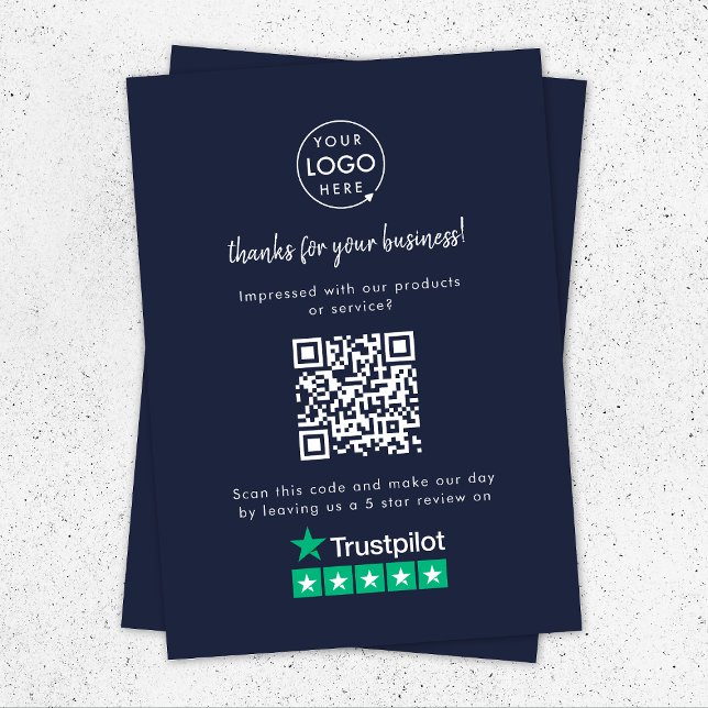 Trustpilot Review Business Thank You QR Code Navy Enclosure Card (Creator Uploaded)