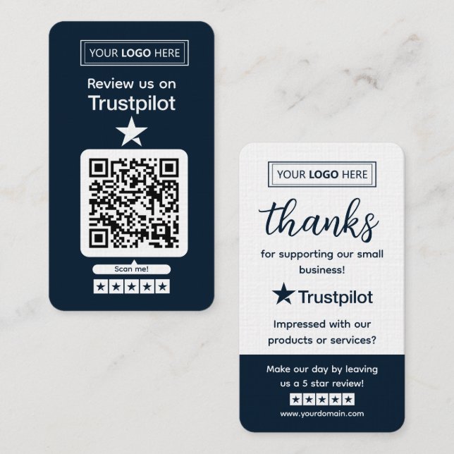 Trustpilot Review Request with Scannable QR Code Business Card (Front/Back)