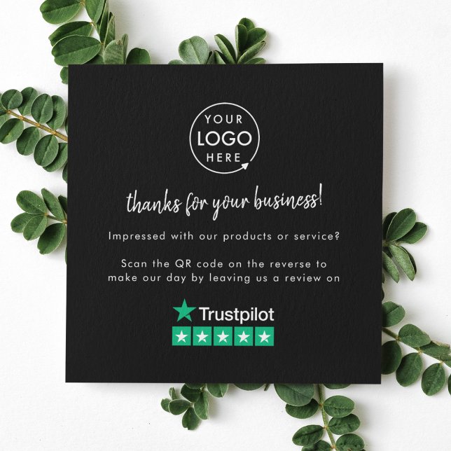 Trustpilot Review us Black Business Thank You QR Square Business Card (Creator Uploaded)