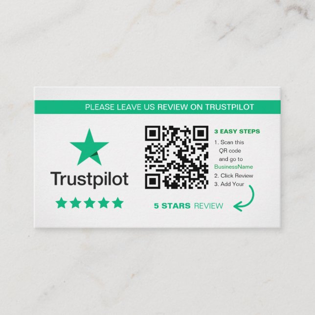 Trustpilot Reviews | Business QR Code Thank You Business Card (Front)