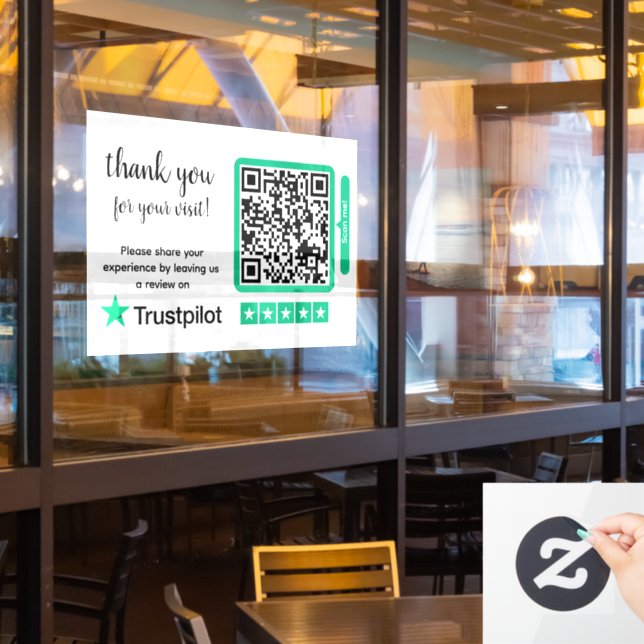 Trustpilot Reviews | Business Review Link QR Code Window Cling (Restaurant Window)