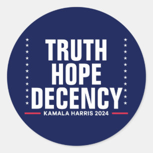 Truth Hope Decency   Harris Walz Blue Classic Round Sticker