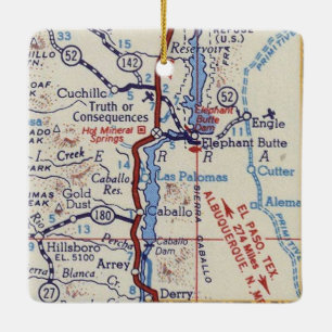 Truth Or Consequences and Elephant Butte 50's Map Ceramic Ornament