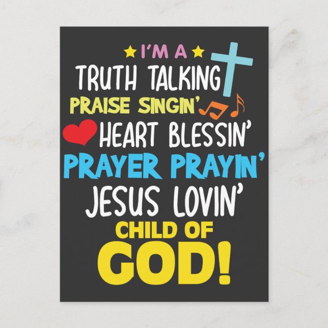 Truth Praise Blessing Pray Child Of God Christian Postcard (Front)